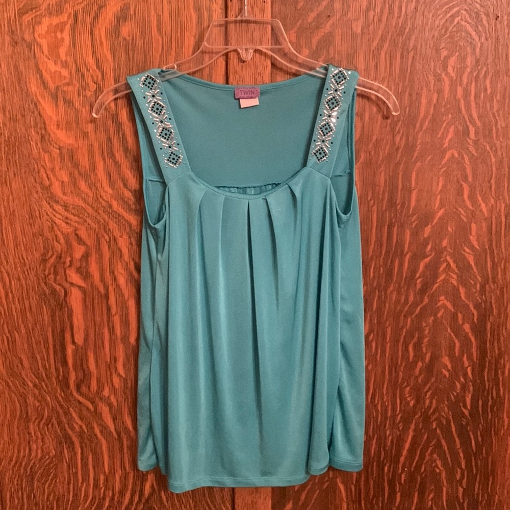 Twin shiny blue sequin embellished top small S